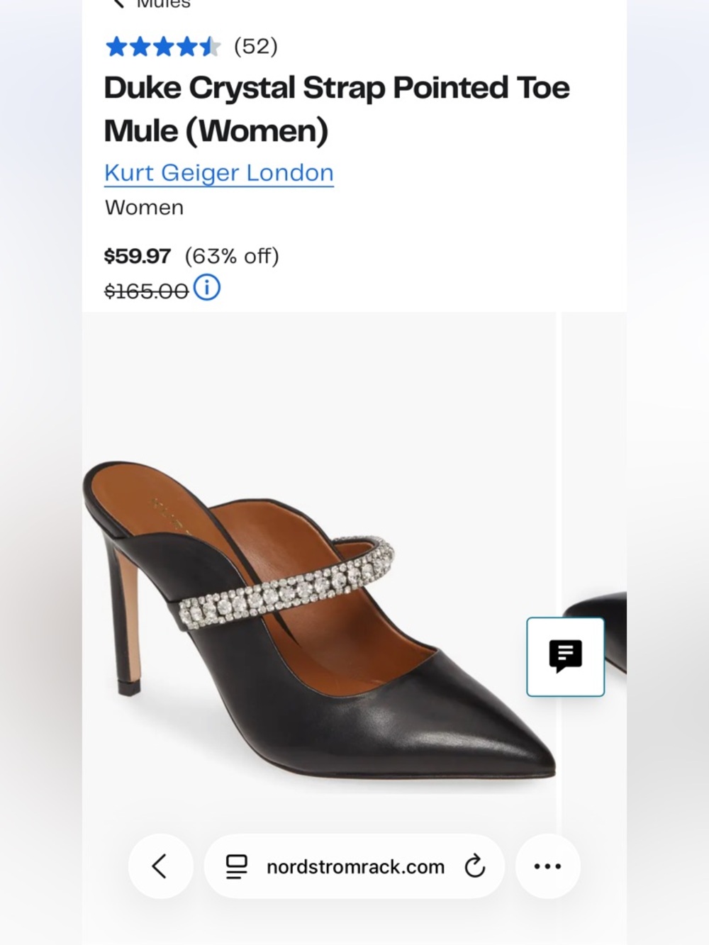 Kurt Geiger Black Pointed-Toe Mule with Crystal Strap